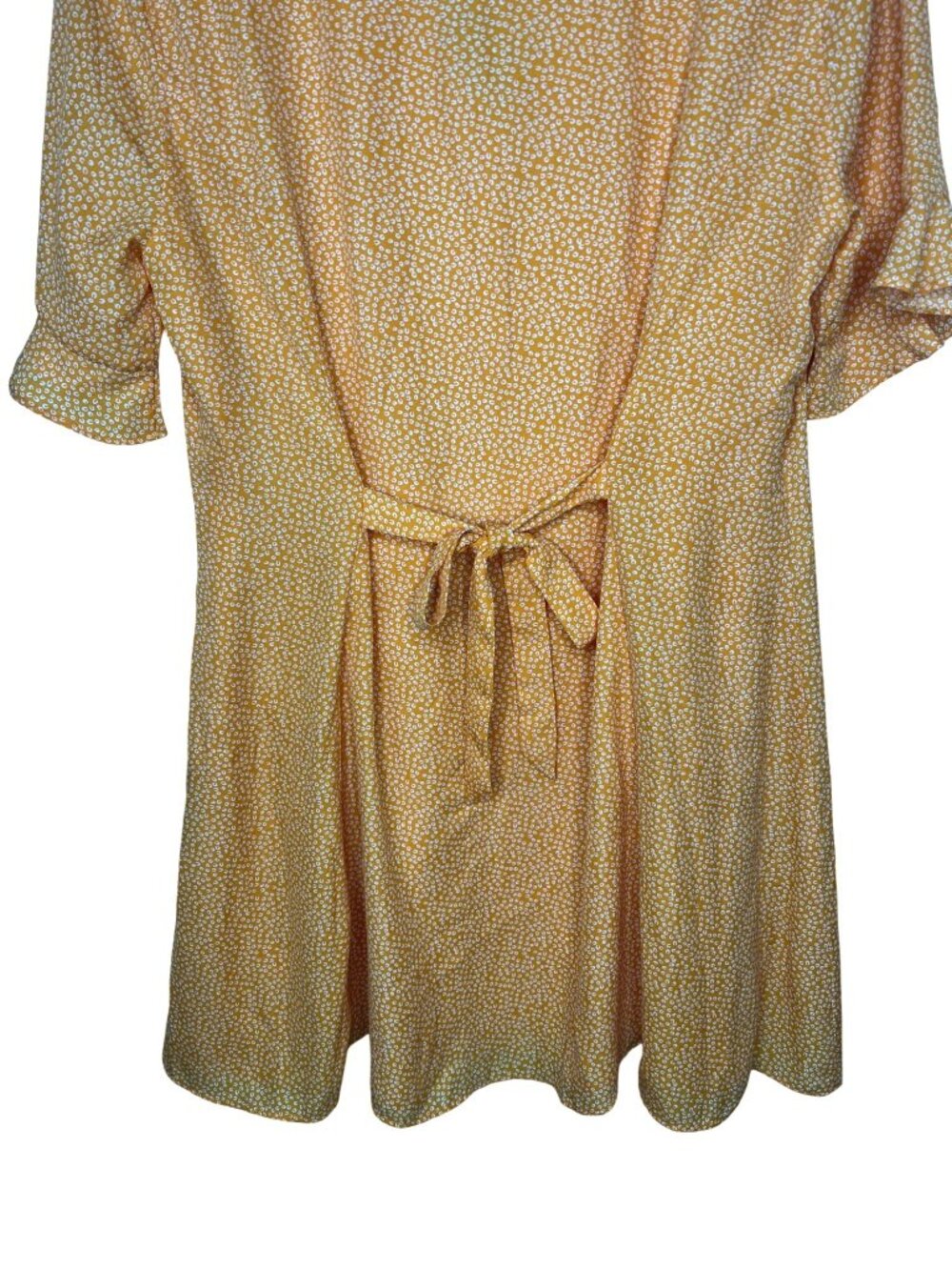 Lulus Castana Mustard Yellow Button-Up Dress With Ruffle Sleeves & Tie Back XL - Picture 13 of 16